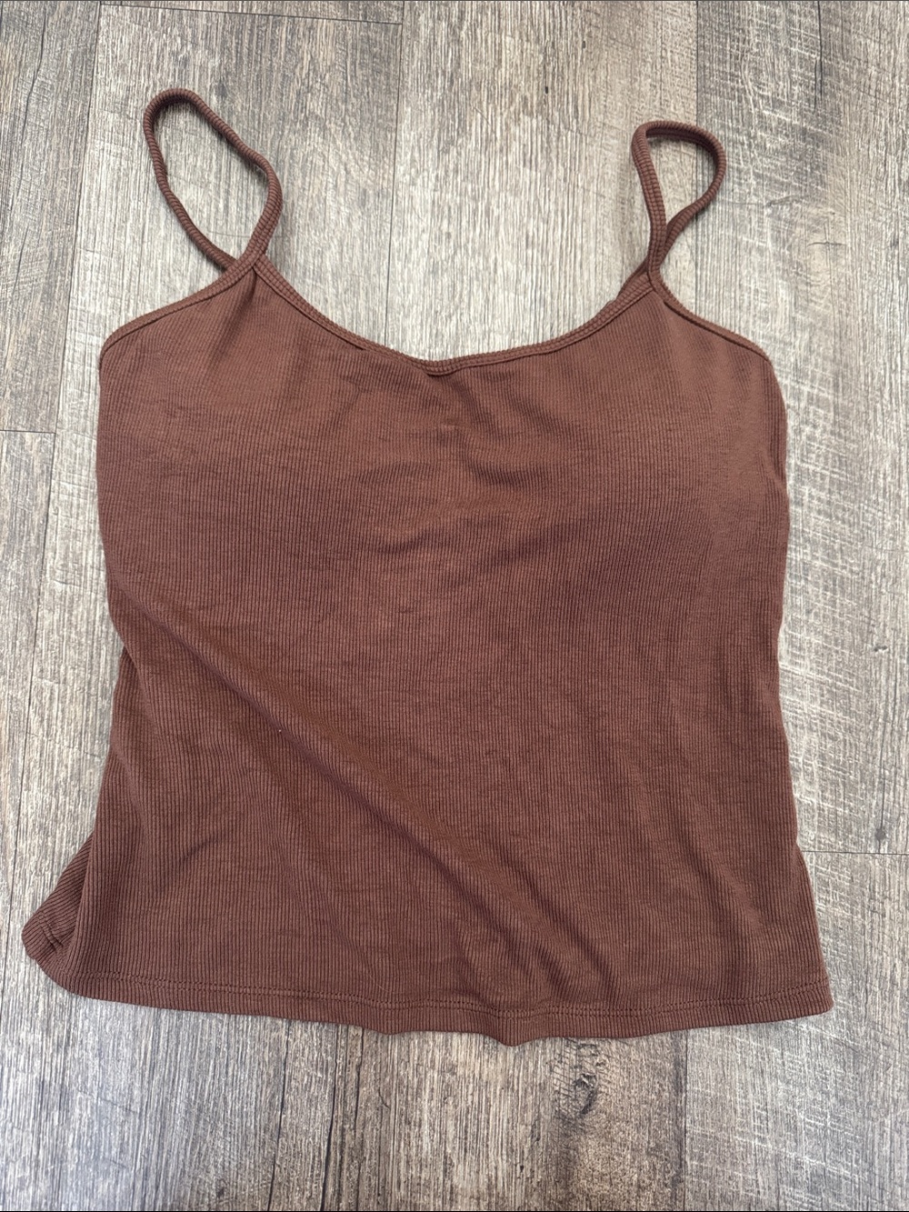 Ribbed Brown Spaghetti Strap Brami
